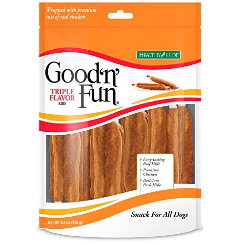 Product Cover Good'n'Fun Triple Flavored Rawhide Ribs for Dogs, 8. 4 oz