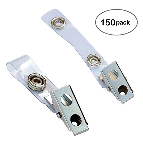 Product Cover Fushing 150Pcs Metal Badge Clips with Clear PVC Straps for ID Cards and Badge Holders