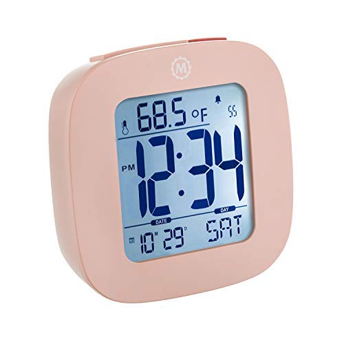 Product Cover Marathon Small Compact Alarm Clock with Repeating Snooze, Light, Date and Temperature. Batteries Included Travel Collection - CL030058PI (Light Pink)