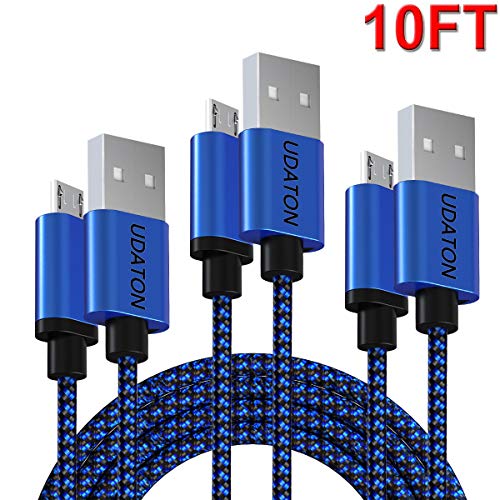Product Cover Micro USB Cable Android Tablet Charger Fast Long Charging Cord 10 FT 3pack Braided Android Phone Charger for Kindle fire HD,fire 7/8 Tablet Samsung Galaxy S7/S6/S4/J7/J3/Note 5,LG V10 PS4 Xbox One