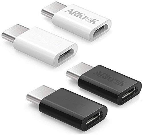 Product Cover ARKTEK USB-C Adapter, Mini Aluminum Mico USB (Female) to USB C (Male) Syncing Data Transfer and Charging Converter for Chromebook Galaxy S10 Note 9, Pixel 3 and More (Black/White, Pack of 4)