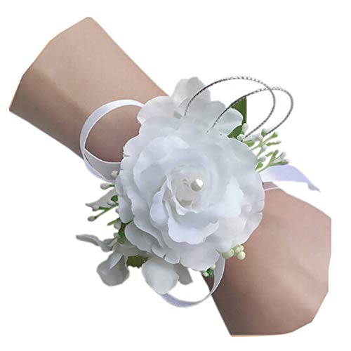 Product Cover Arlai Set of 2,Wrist Corsage Wristband Roses Wrist Corsage for Prom, Party, Wedding White