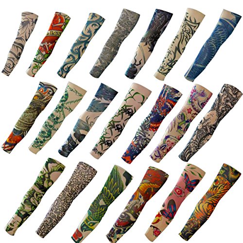 Product Cover 20PCS Set Arts Fake Temporary Tattoo Arm Sunscreen Sleeves - AKStore - Designs Tiger, Crown Heart, Skull, Tribal and Etc