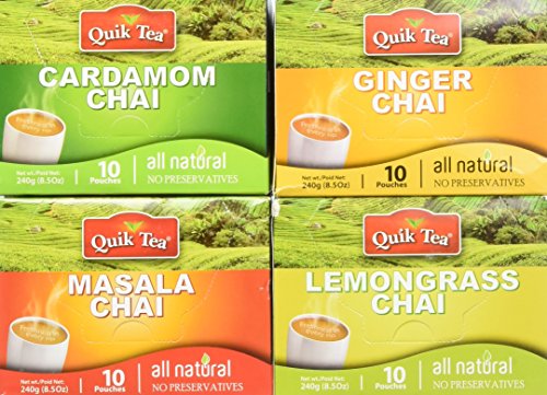 Product Cover QuikTea Chai Tea Latte 4 Flavor Variety Pack, Cardamom/Masala/Ginger/Lemongrass, 960 Gram (Packaging May Vary)