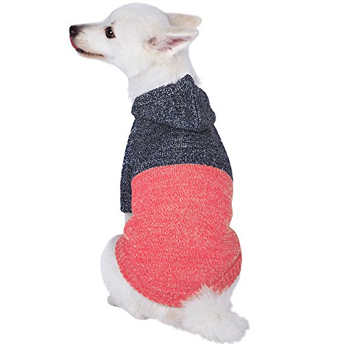 Product Cover Blueberry Pet Winter Symphony Marled Color-Block Knitted Unisex Designer Hooded Dog Sweater, Back Length 14