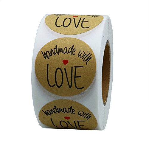 Product Cover Hybsk Kraft Handmade with Love Stickers with Black Font 1.5