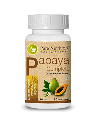 Product Cover Pure Nutrition Papaya Complete - 60 Veg Capsules (Supports Platelet Immunity & Digestion) Each Capsule Contains 500mg Carica Papaya Fruit and Leaf Extract. Non-GMO | Gluten-Free
