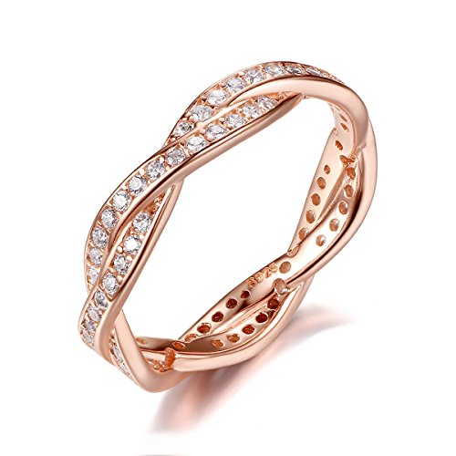 Product Cover BAMOER Rose Gold Plated Eternity Promise Rings Wedding Jewelry 925 Sterling Silver with CZ,Size 8