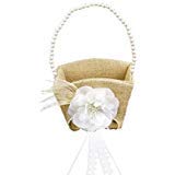 Product Cover Tinksky Flower Gril Basket Vintage Pearl Ribbon Flower Decorated Burlap for Wedding Ceremony Party