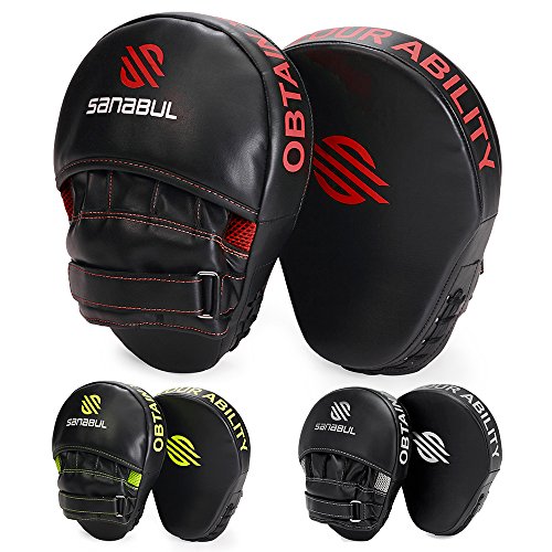 Product Cover Sanabul Essential Curved Boxing MMA Punching Mitts (Black/Red)