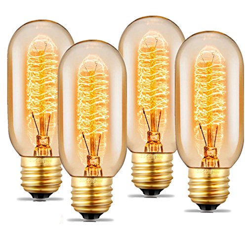 Product Cover Edison Light Bulb, 40 Watt Vintage Light Bulb, Dimmable Incandescent Light Bulb, 110v - 130v, E27/E26 Base - Amber Warm - T45 Tubular Shape - Clear Glass Light Bulbs for Home Light Fixtures