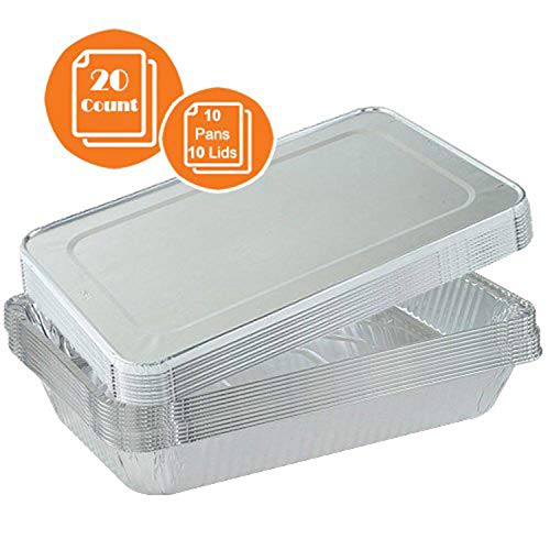 Product Cover Tiger Chef Full Size 21 x 13 inches Durable Aluminum Foil Steam Table Pans with Lids, Disposable, Includes 10 Pans and 10 Lids. 20-Piece