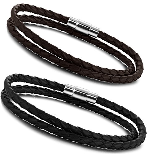 Product Cover Jstyle Braided Leather Bracelets for Men Bangle Bracelets Magnetic Clasp Wristband 8 Inch 2 pcs