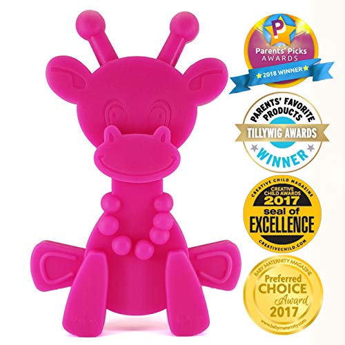 Product Cover Baby Teething Toy Extraordinaire - Little Bambam Giraffe Teether Toys by Bambeado. Our BPA Free Teethers Help take The Stress Out of Teething, from Newborn Baby Through to Infant - Magenta