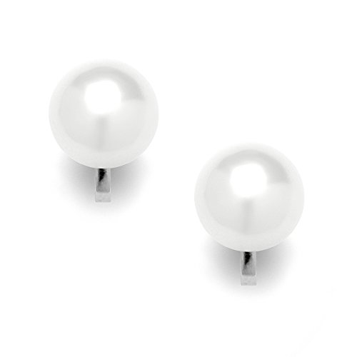 Product Cover Mariell Freshwater White Pearl Stud Clip On Earrings for Women, Semi-Round 9mm Non-Pierced Pearl Earrings