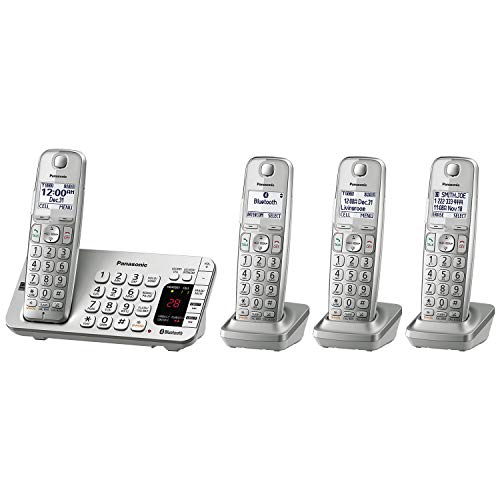 Product Cover Panasonic Link2Cell Bluetooth Cordless DECT 6.0 Expandable Phone System with Answering Machine and Enhanced Noise Reduction - 4 Handsets - KX-TGE474S (Silver)
