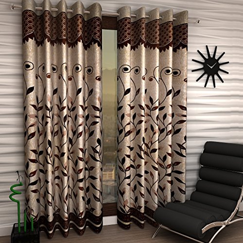 Product Cover Home Sizzler Floral 2 Piece Eyelet Polyester Window Curtain Set - 5ft, Brown
