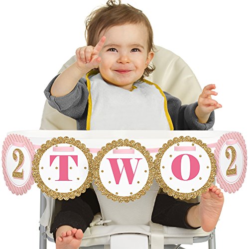 Product Cover Big Dot of Happiness Two Much Fun - Girl Highchair Decor- 2nd Birthday High Chair Banner