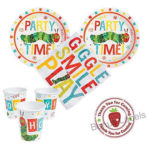 Product Cover The Very Hungry Caterpillar Party supplies 16 guests, cake plates, napkins, cups, bonus labels