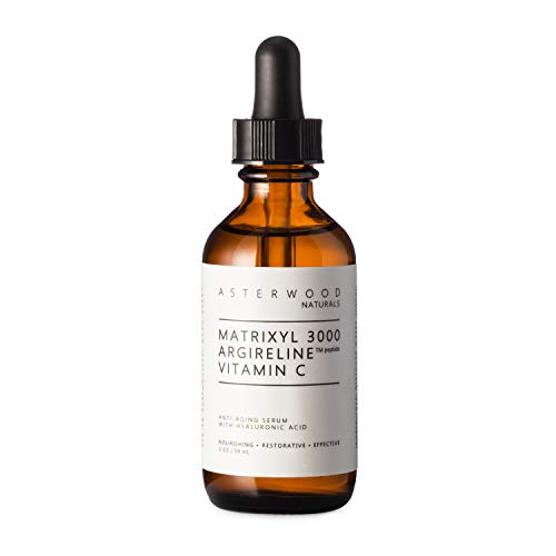 Product Cover MATRIXYL 3000 + ARGIRELINE Peptide + Vitamin C 2 oz Serum with Organic Hyaluronic Acid, Reduce Sun Spots, Wrinkles, Our Most Powerful Triple Combination ASTERWOOD NATURALS Bottle