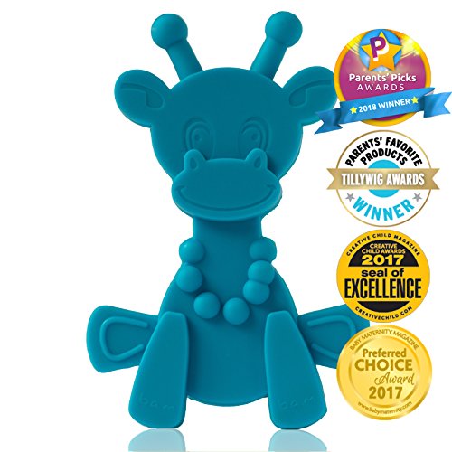 Product Cover Baby Teething Toy Extraordinaire - Little Bambam Giraffe Teether Toys by Bambeado. Our BPA Free Teethers Help take The Stress Out of Teething, from Newborn Baby Through to Infant - Cyan
