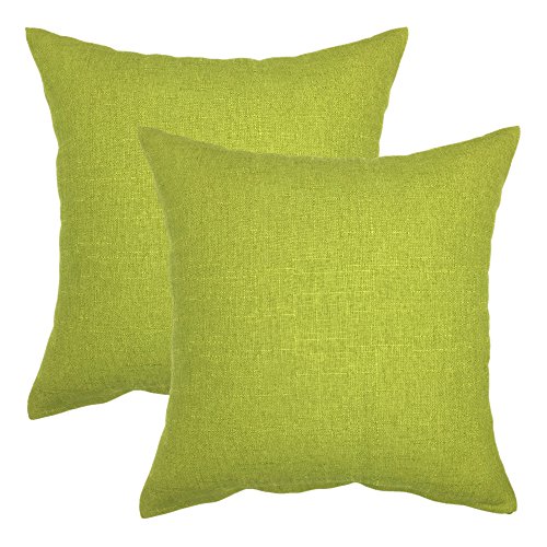 Product Cover YOUR SMILE Pure Square Decorative Throw Pillows Case Cushion Covers Shell Cotton Linen Blend 18 X 18 Inches, Pack of 2 (Green)
