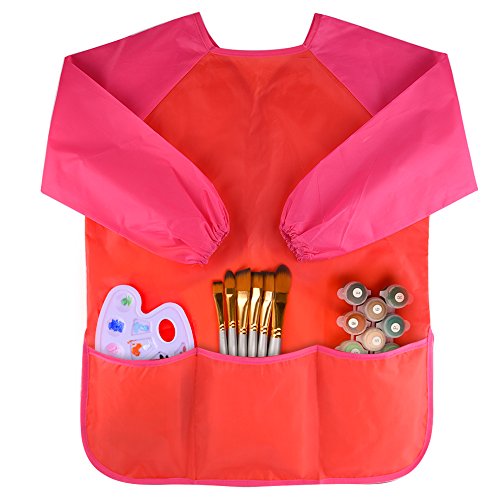 Product Cover KUUQA Childrens Kids Toddler Red Waterproof Play Apron Smock with 3 Roomy Pockets - Painting, Baking, Cooking, Smock - Age 2-4 Years (Paints and Brushes not Included)
