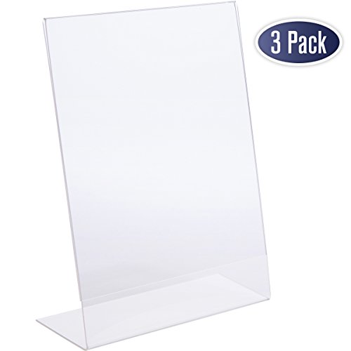 Product Cover Slant Back Acrylic Sign Holder, 8.5 x 11 Inches Economy Portrait Ad Frames, Perfect for Home, Office, Store, Restaraunt (3 Pack)