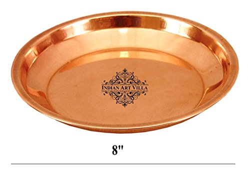 Product Cover IndianArtVilla Copper Pooja Thali Plate, Poojan Purpose, Spiritual Gift Item, 8 Inch