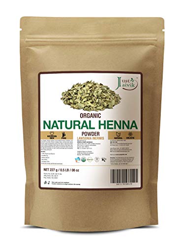 Product Cover Just Jaivik 100% Organic USDA Certified Henna Powder (Lawsonia Inermis) For Hair Certified by OneCert Asia for USDA Organic Standard 227 Gms / 0.5 LB/ 8 Oz, 100% Natural, No chemical or additive.