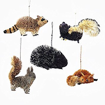 Product Cover Kurt Adler 5 Assorted Buri Woodland Animal Fox, Skunk, Raccoon, Squirrel And Porcupine Christmas Ornaments