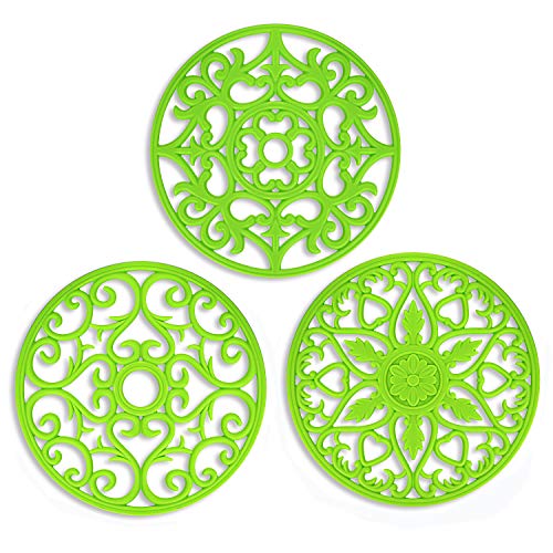 Product Cover ME.FAN 3 Set Silicone Multi-Use Intricately Carved Trivet Mat - Insulated Flexible Durable Non Slip Coasters (Green)