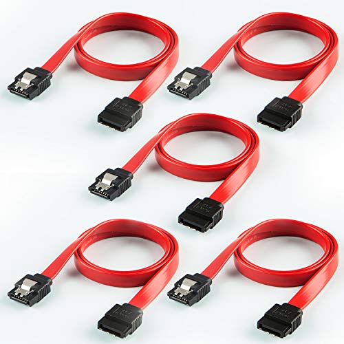 Product Cover SATA III Cable, CableCreation [5-Pack] 18-inch SATA III 6.0 Gbps 7pin Female to Female Data Cable with Locking Latch, Red