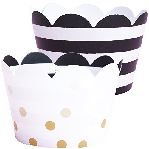 Product Cover Cupcake Wrappers, Champagne Gold Ombre Polka Dots, Black and White Stripe Muffin Holder, Party Decorations, Confetti Couture Party Supplies, 36 Wraps