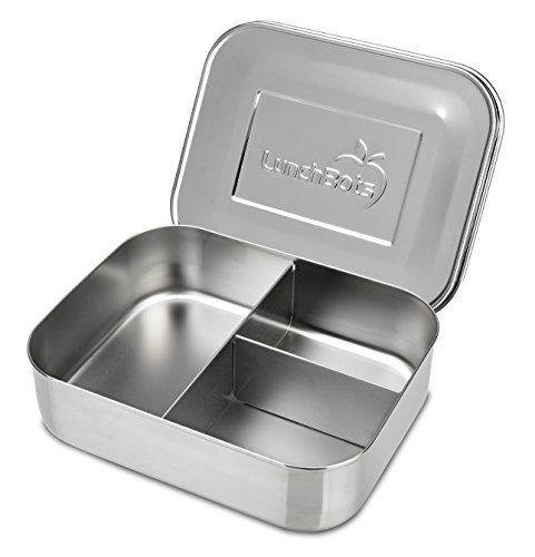 Product Cover LunchBots Medium Trio II Snack Container - Divided Stainless Steel Food Container - Three Sections for Snacks On the Go - Eco-Friendly, Dishwasher Safe, BPA-Free - Stainless Lid - All Stainless