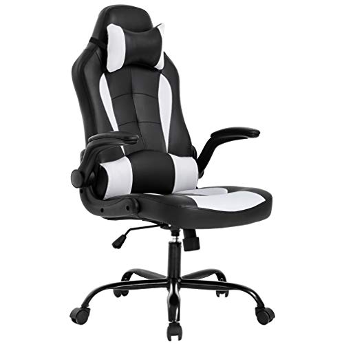 Product Cover BestOffice PC Gaming Chair Ergonomic Office Chair Desk Chair with Lumbar Support Flip Up Arms Headrest PU Leather Executive High Back Computer Chair for Adults Women Men, Black and White
