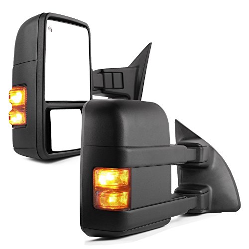 Product Cover YITAMOTOR Towing Mirrors for 99-07 Ford F250/F350/F450/F550 Super Duty, 01-05 Excursion Pair Set Extendable Smoke Power Heated with LED Signal Light Side Mirrors