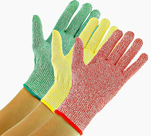 Product Cover 3 Pack TruChef Cut Resistant Gloves - Maximum Level 5 Protection, Food Grade, 3 Fun Colors To Prevent Cross Contamination, Fits Both Hands, Size Large