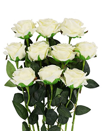 Product Cover Luyue Artificial Silk Rose Flower Bouquet Wedding Party Home Decor, Pack of 10(Style 1-Off White)