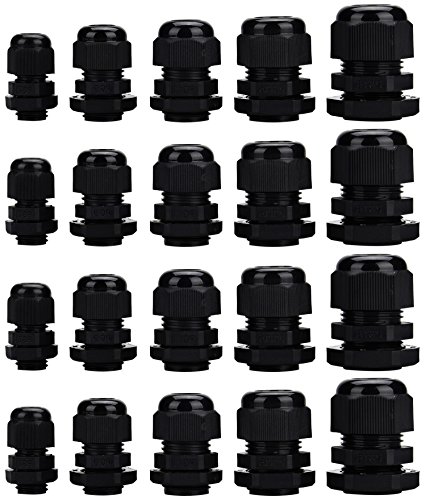 Product Cover Cable Gland, eLander Plastic Waterproof Adjustable 3.5 - 13mm Cable Gland Joints, PG7, PG9, PG11, PG13.5, PG16, Pack of 20