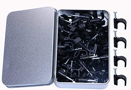 Product Cover Mini Skater 10mm Diameter Circle Ethernet Nylon Wire Cable Clips Clamps with Steel Nail, 100pcs/Pack（10mm,Black）