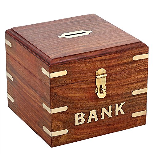 Product Cover Handmade Money Box Wooden Piggy Bank For Boys Girls And Adults (Design1)