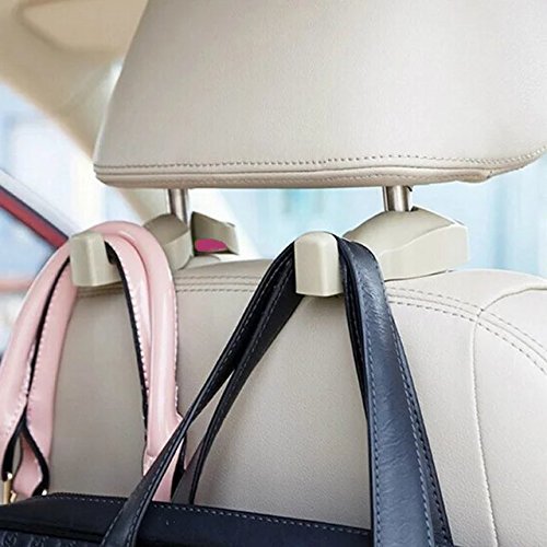 Product Cover IPELY Universal Car Vehicle Back Seat Headrest Hanger Holder Hook for Bag Purse Cloth Grocery (Beige -Set of 2)