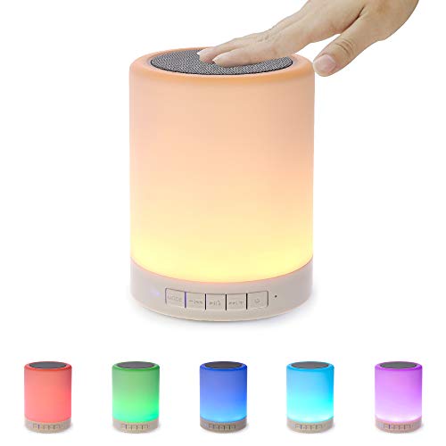 Product Cover Night Light Bluetooth Speaker, Portable Wireless Bluetooth Speakers, Touch Control, Color LED Speaker, Bedside Table Light, Speakerphone/TF Card/AUX-in Supported (White), SHAVA 7