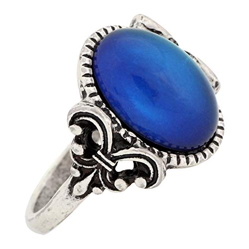 Product Cover MOJO JEWELRY Gothic Flower Pattern Antique Sterling Silver Plating Oval Stone Color Change Mood Ring MJ-RS008