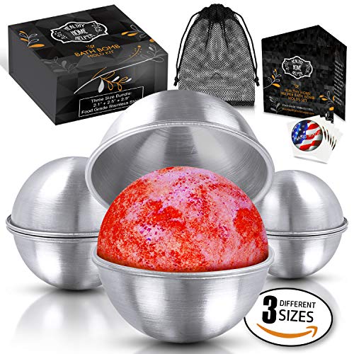 Product Cover Stainless Steel Bath Bomb Molds Professional Set of 3 Sizes. Heavy Duty Metal, Dent and Rust Proof by Healthy Home Helper.