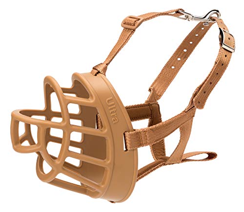 Product Cover Baskerville Ultra Basket Dog Muzzle - The Company of Animals - Adjustable and Comfortable Secure Fit - Durable Lightweight Rubber - Stops Biting, Safe retraining of Aggressive Dogs- Size-1 Tan