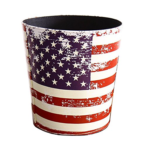 Product Cover KiaoTime Waste Bin - Vintage Decorative American Flag Design Waste Paper Basket for Bedroom, Kitchen,Bathroom, Office or Studio Trash Can Garbage Wastebasket Rubbish Bin (American Flag)
