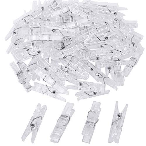 Product Cover Bonayuanda 100pcs Mini Clear Plastic Utility Paper Clip, Clothespins Clothes Line Clips,Photo Clips