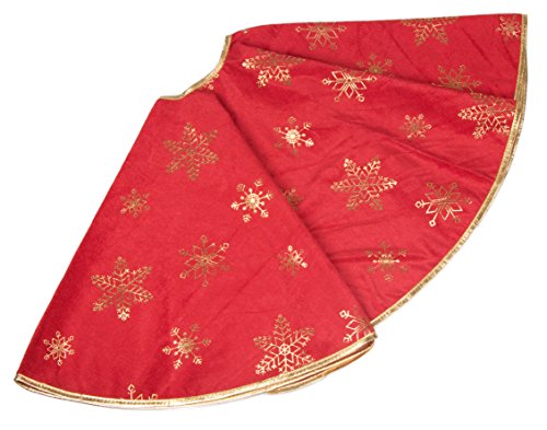 Product Cover Clever Creations Red and Gold Snowflake Christmas Tree Skirt Festive Holiday Design | Tie Closure | Traditional Theme | Contains Needle and Sap Mess on Floors | 42